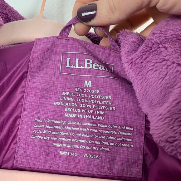 L.L. Bean Purple Fleece Hooded Winter Coat Jacket - Picture 5 of 8